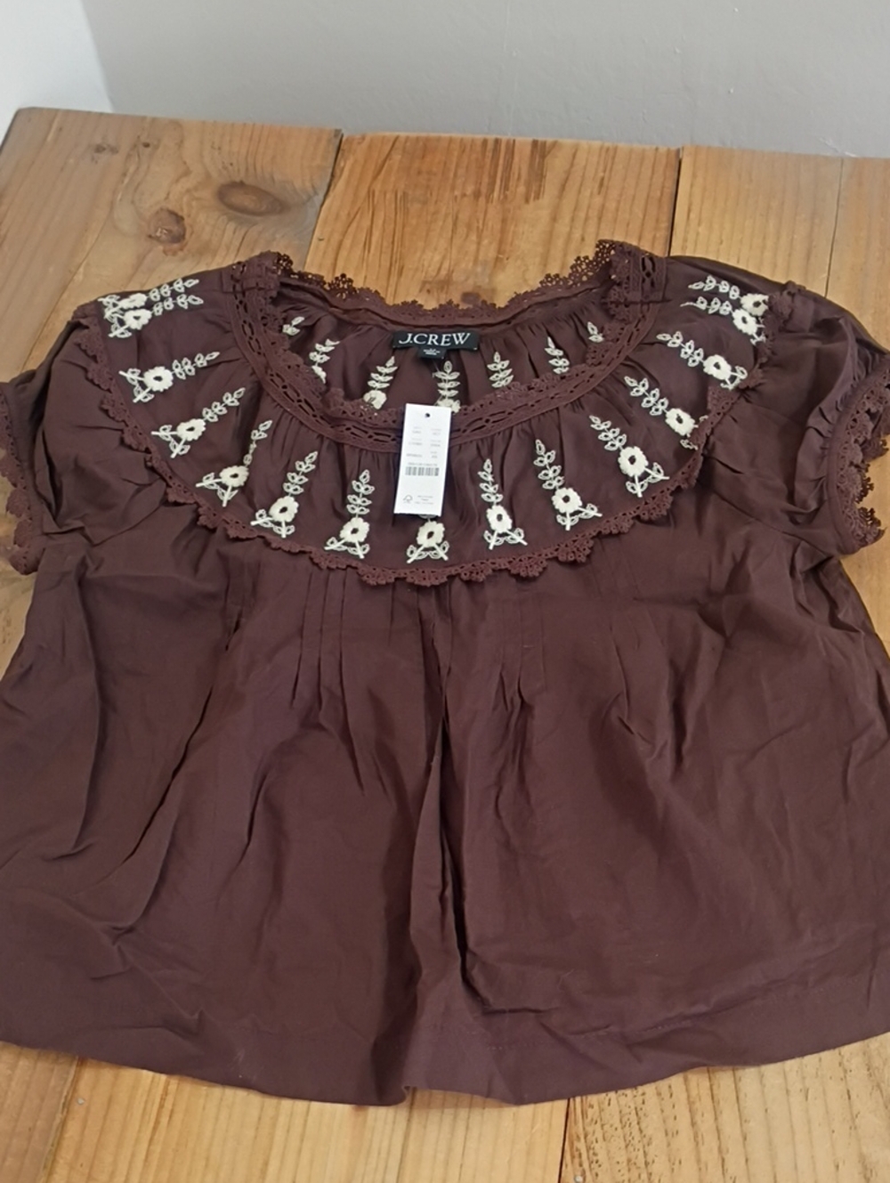 J Crew Embroidered cap-sleeve top